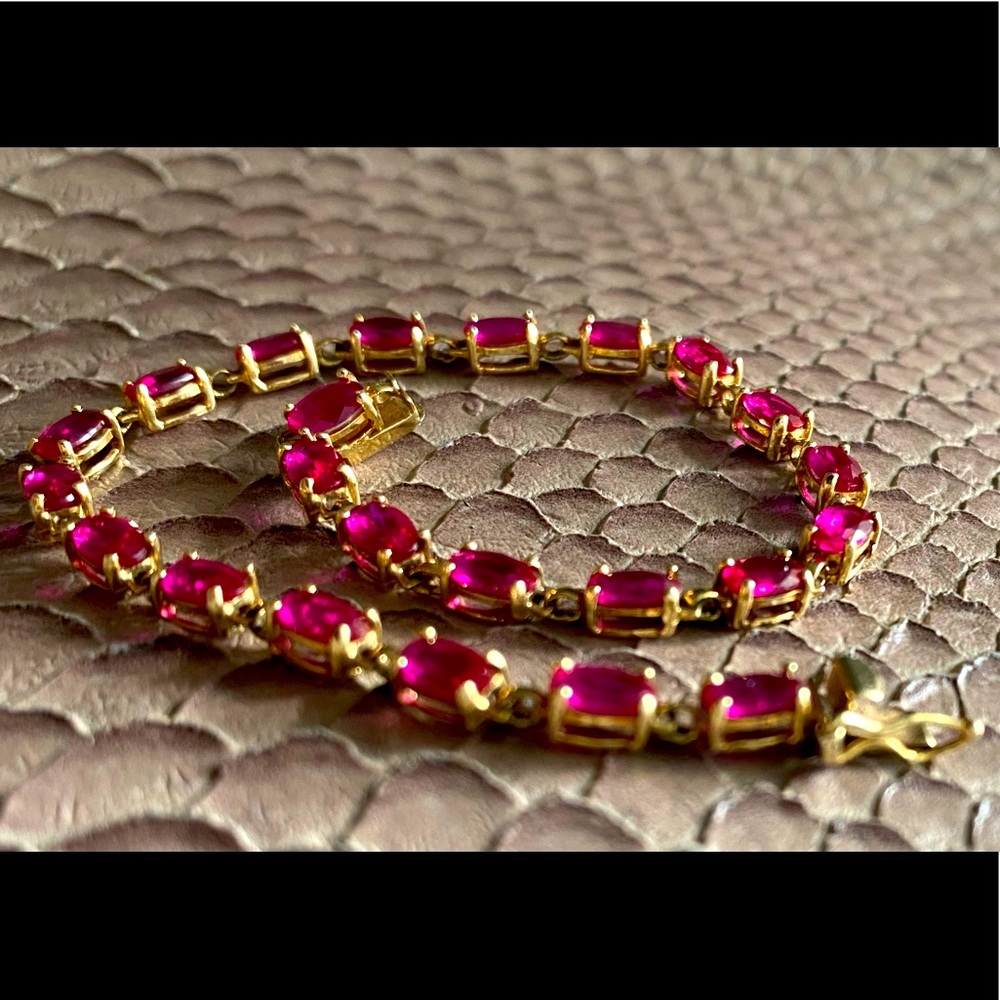 Ruby Tennis Bracelet 10k Yellow Gold Signed BAITH